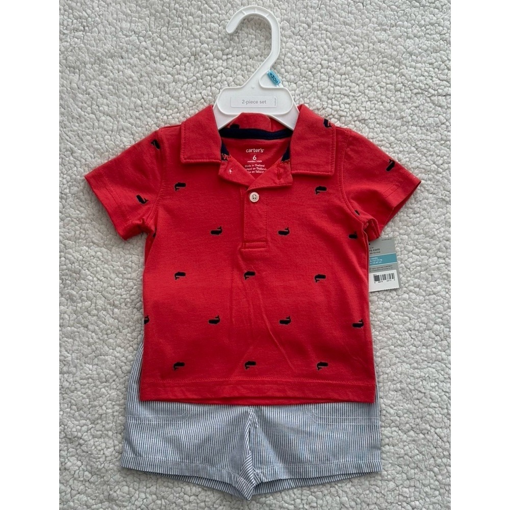 NEW Baby Boy Carters 6m Whale Polo Shirt & Seersucker Shorts Outfit NWT 6 Months